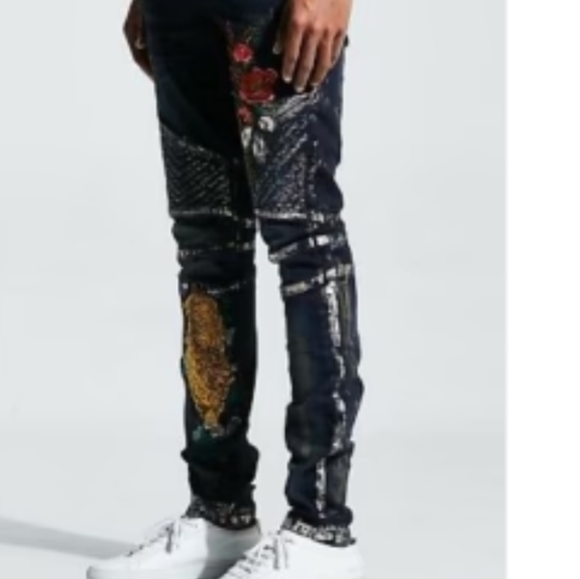 Embellish Distressed Embroidered Patched Spencer Biker Denim Jeans Size 30 - Picture 15 of 15